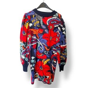 Farm Rio Floral Botanical Sweater Long Sleeve Knit Dress